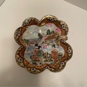 Vintage Japanese Hand Painted Porcelain Dish Katani/Satsuma Style 5”